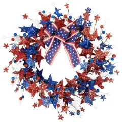 24" Stars & Stripes Glittered Patriotic Artificial Twig Wreath