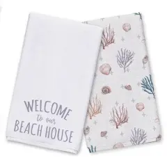 Welcome To The Beach House Tea Towel Set Blue/White