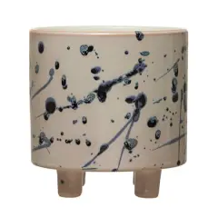 Hello Honey&reg; 6" White & Blue Splatter Design Stoneware Footed Planter
