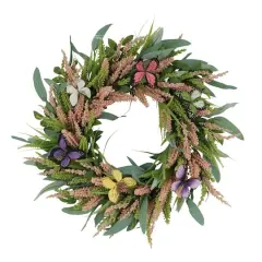 24" Salix Leaf with Butterfly Floral Spring Wreath