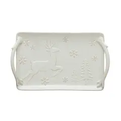 Hello Honey&reg; 11" White Christmas Debossed Stoneware Tray