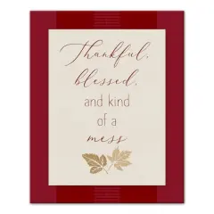 Thankful Blessed Mess Leaves Canvas Wall Art