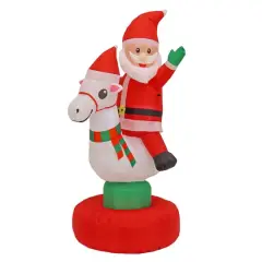 First Traditions&trade; 6ft. Red Inflatable Blow Up Santa on Rocking Horse with 3 Warm White UL LED Lights