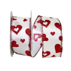 JAM Paper 1.5" x 20yd. Wired Glitter Hearts 2 Ribbon