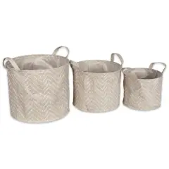 DII&reg; Round Stone & Cream Tribal Chevron PE-Coated Woven Paper Laundry Bin Set