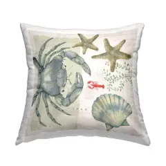 Stupell Industries Nautical Crab Various Sea Life Botanical Shells Throw Pillow, 18" x 18"