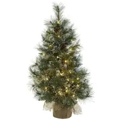 3ft. Pre-Lit Frosted Artificial Christmas Tree with Pinecones, Clear Lights