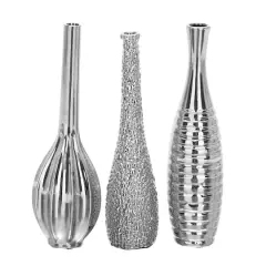 13" Silver Ceramic Glam Vase Set