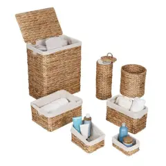 7-Piece Water Hyacinth Woven Bathroom Storage Basket Set