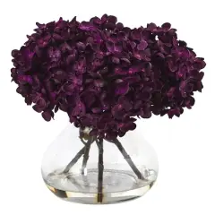 8.5" Purple Hydrangea Arrangement in Glass Vase