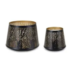 Black Tapered Punched Metal Candle Holder Set, 5" & 6"