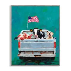 Stupell Industries Farm Animals Pickup Truck Waving American Flag Framed Giclee Art Gray