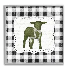 Stupell Industries Seasonal Easter Baby Calf Spring Tartan Pattern Framed Giclee Art Gray