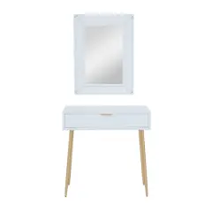 Set of 2" White Wood Contemporary Console Table with Mirror, 31" x 31" x 16"
