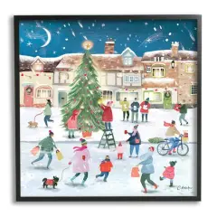 Stupell Industries Christmas Tree Town Scene Framed Giclee Art Black