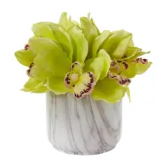 7" Boat Orchid in Marbled Vase Green