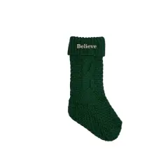18" Believe Cable Knit Stocking Green