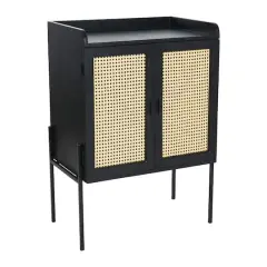 Hello Honey&reg; 3ft. Black Bar Cabinet with Natural Woven Cane Details