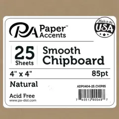 PA Paper&trade; Accents Natural 4" x 4" 85pt. 2X Heavy Smooth Chipboard, 25 Sheets