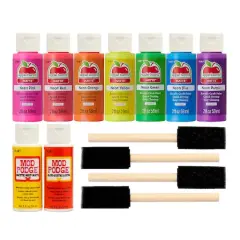 Apple Barrel&reg; Acrylic Neon Paints & Mod Podge 13 Piece Set