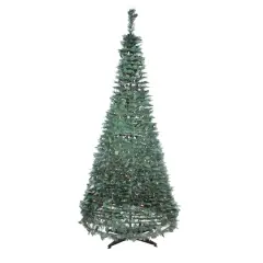 6ft. Pre-Lit Slim Green Holly Leaf Pop-Up Artificial Christmas Tree with Clear Lights