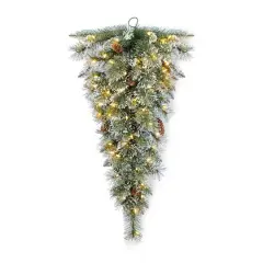 Glitzhome&reg; 3ft Pre-Lit Frosted Greenery Pinecones Christmas Teardrop, LED Lights and Timer