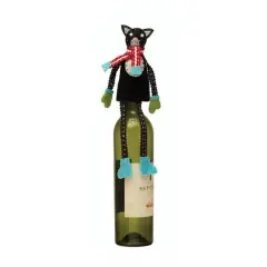 Hello Honey&reg; 10" Handmade Fabric & Wool Felt Cat in Scarf Bottle Topper with Embroidery & Applique
