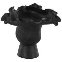 9" Black Ceramic Abstract Floral Inspired Vase with Linear Grooves
