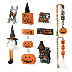 Glitzhome&reg; Halloween Wood Word Signs & Fabric Gnome D&eacute;cor Set