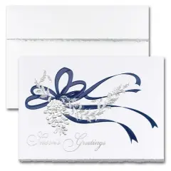 JAM Paper 5" x 7" Pinecone with Ribbon Blank Christmas Cards & Matching Envelopes Set, 25ct.