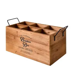 American Art Decor The Bourbon Bar Wood Crate Bottle Holder with Metal Handles - 7" x 14" x 8"