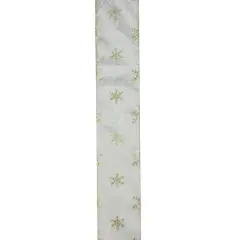 2.5" x 10yd. Wired Damask with Sparkling Snowflakes Christmas Ribbon