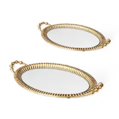 Glitzhome&reg; Gold Oval Metal Mirrored Decorative Trays Set