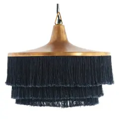 Hello Honey&reg; 16" Charcoal Metal Pendant Light with Fringe