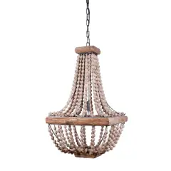 Wood & Metal Framed Chandelier with Wood Bead Draping Natural/Weathered