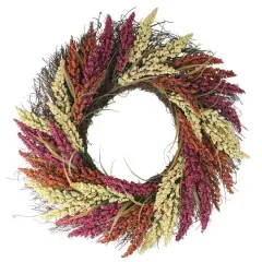 22" Pink & Orange Autumn Harvest Mixed Heather & Grapevine Wreath