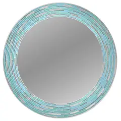 Head West Sea Glass 2 Tile Framed Round Wall Vanity Mirror - 30" x 30"