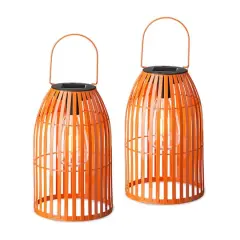 Glitzhome&reg; 9.75" Metal Woven Solar Powered Hanging Lantern, 2ct. Orange