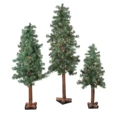 3ft., 4ft., & 5ft. Pre-Lit Woodland Alpine Artificial Christmas Tree Set, Clear Lights