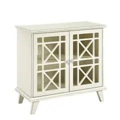 Walker Edison 32" Antique White Fretwork Accent Storage Cabinet