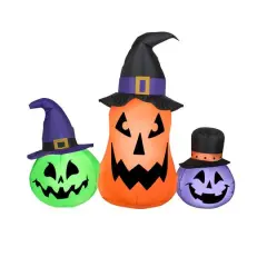 4.5ft. Airblown&reg; Inflatable Halloween Whimsical Pumpkin Trio with Hats Scene