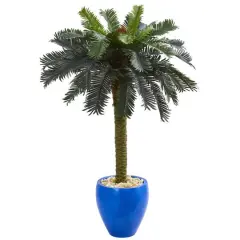 4ft. Sago Palm Tree in Glazed Blue Planter