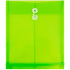 JAM Paper Letter Size Plastic Envelopes with Button & String Tie Closure, 12ct. Lime Green