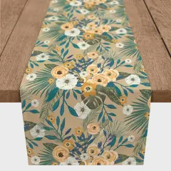 72" Tropical Floral Cotton Twill Runner Beige