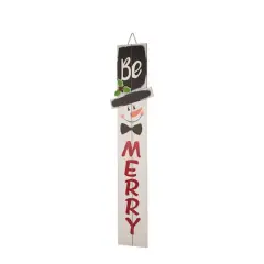 Glitzhome&reg; 42" Be Merry Wooden Snowman Porch Sign
