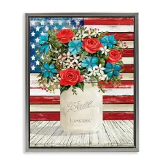 Stupell Industries Americana Flag Festive Bouquet Floater Framed Art Gray
