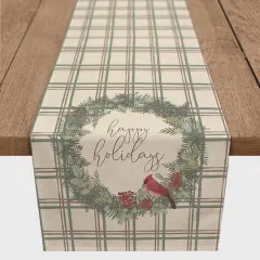72" Happy Holidays Plaid Cotton Twill Runner
