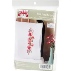 Tobin Stamped For Embroidery Pink Floral Pillowcase Pair
