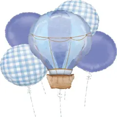Blue Hot Air Balloon 5-Piece Foil Balloon Bouquet