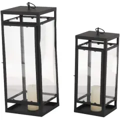 Black Minimalist Candle Lantern with Ring Handles Set
